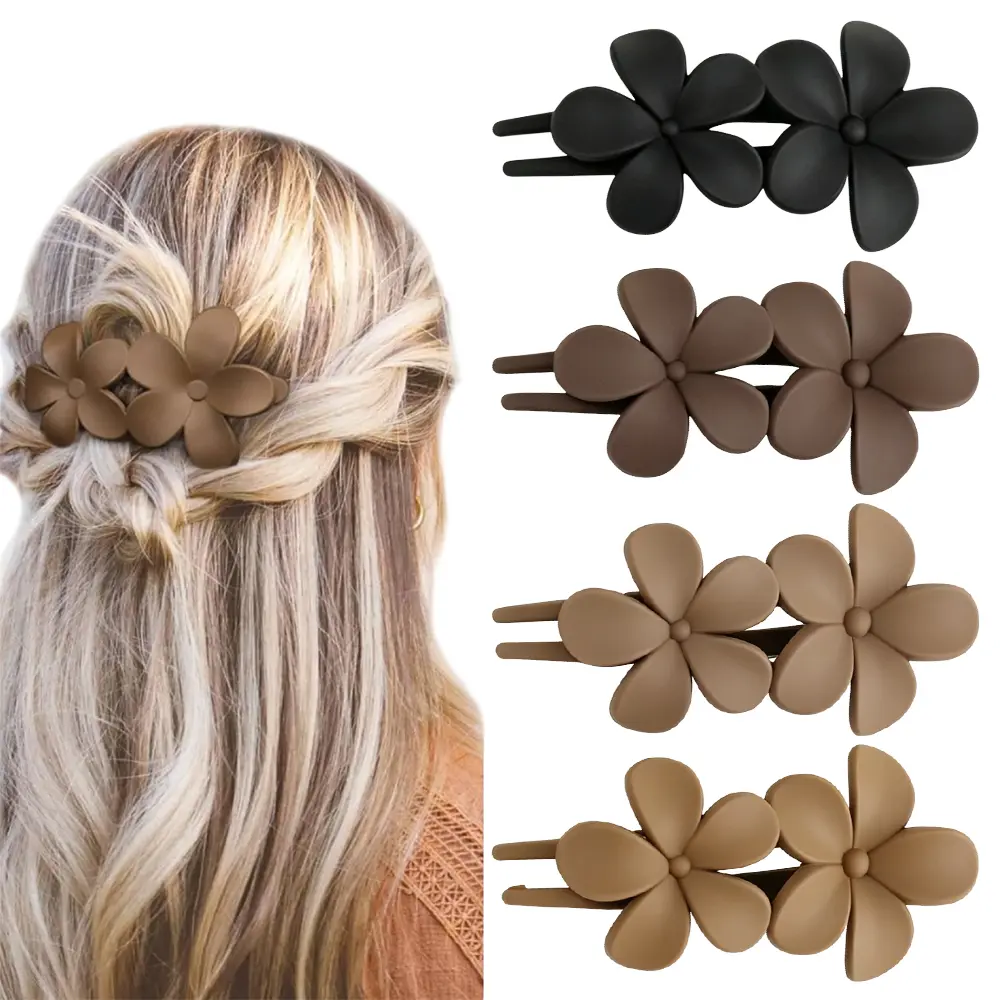 4Pcs Flower Flat Hair Clips, Stylish Lay Flat Claw Clips for Women Girls, Non-slip Strong Hold Claw Clips, Matte Flower Hair Clips for All Hair Types Wedding Prom Party Hair Decorations