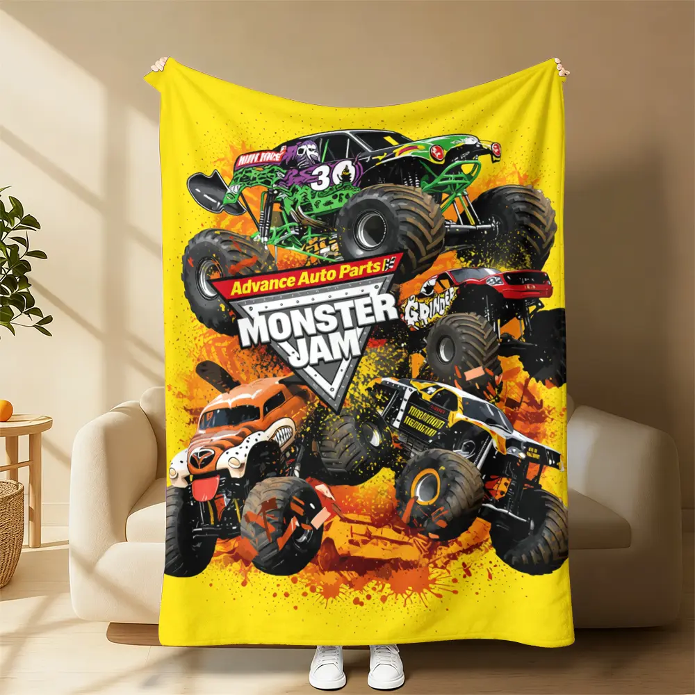 Monster Jam Monster Truck Cartoon Blanket Kids Go Crazy for This! Mom-Picked Animated Blanket super soft flannel blanket- suitable for use on sofas, beds, or for travel, gentle on the skin, an excellent gift multi-purpose holiday blanket, warm and soft