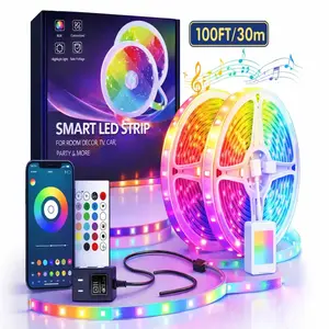 100FT WiFi Led Strip Lights Smart Led Light Strip Work with Alexa & Google Assistant RGB Music Sync Color Changing Led Light  for Bedroom Indoor Lighting, for Christmas Gifts