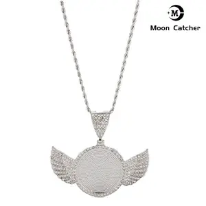 Mooncatcher Hip Hop Commemorative Round Wing Photo Frame Mirror Pendant Trendy Creative Personality Necklace day  collar  women hand bracelet light luxury woman ohm  necklace Stainless Steel Hip Hop Necklace jewelry  tiktok couples  gift