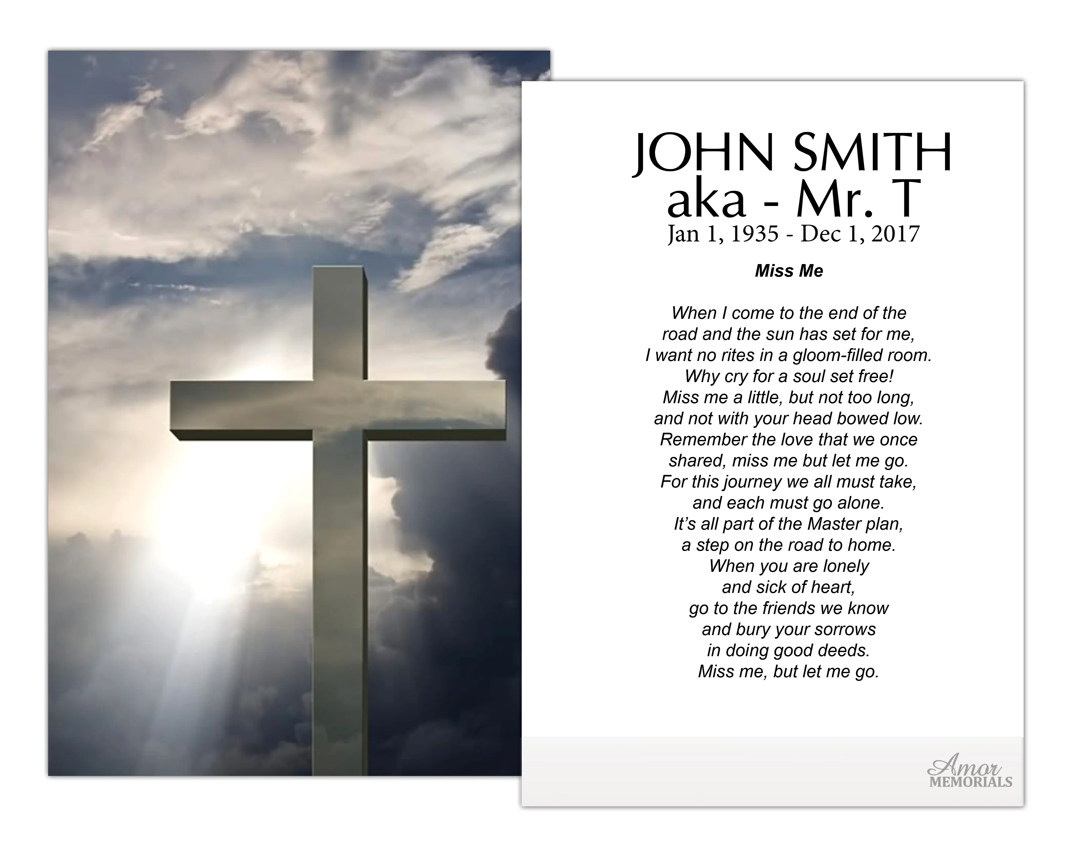 Personalized Memorial Prayer Cards FPC1003EN 2.5" x 4.25" High-Quality Satin Card Stock Optional Lamination for Wake Services Customizable with Name and Optional Lamination for Durability