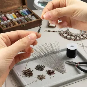 Professional Jewelry Beading Needles Set for DIY Crafting, Large Eye Stainless Steel Hand Sewing Needles, Rust-Proof and Durable, Suitable for Thick and Thin Threads, Essential Bead Stringing Tools