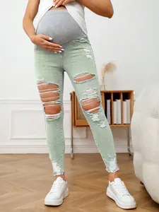 ELLIOTTWI Distressed Pregnancy Denim Pants Comfortable Daily Essential Wardrobe