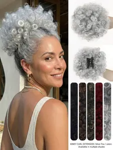 Silver Color Middle Aged Women's 15 Inch African Curl Claw Clip Extensions Ponytail Hair Extension, Instant Volume, Fashionable Gift for Mother