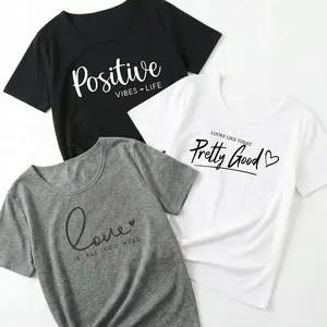 Inspirational Graphic Tee 3 Pack Women Positive Quote Shirt Bundle Casual Short Sleeve Top Set Motivational Comfy Everyday Gift