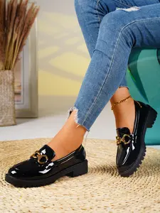 Women's New Solid Color Classic Fashion Low Heel Flat Shoes, Casual Shoes, Metal Buckle Decor, Mary Jane Small Leather Shoes, Comfortable Lightweight Mid-Heel Walking Shoes