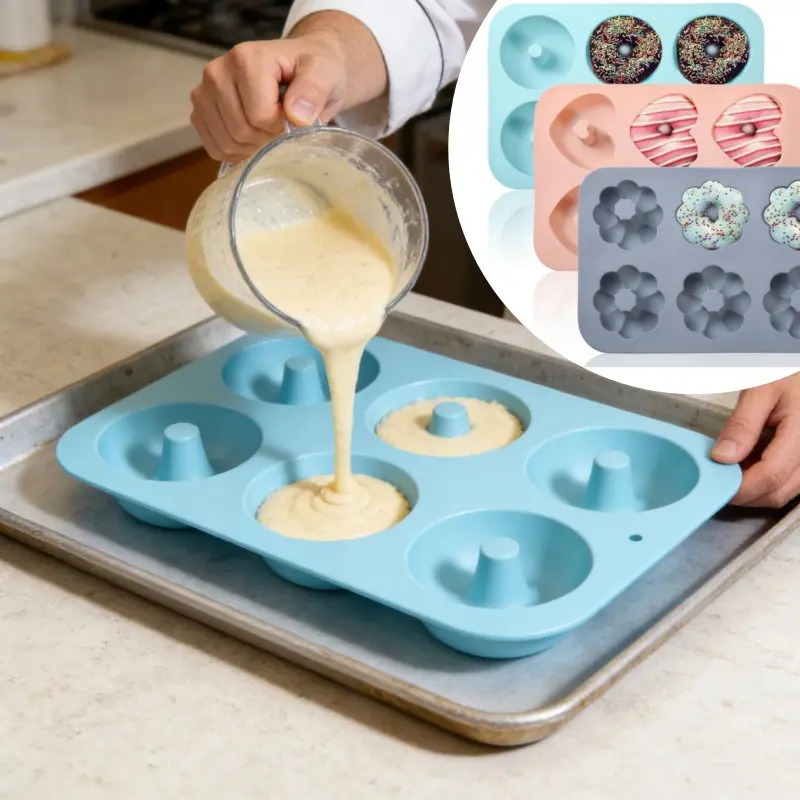 3PCS Silicone Donut Pan for Baking Donut Maker, Silicone Pancake Mold Non-stick Doughnut Pan Muffin Cupcake Bagel Making Tray,  DIY pancake mold