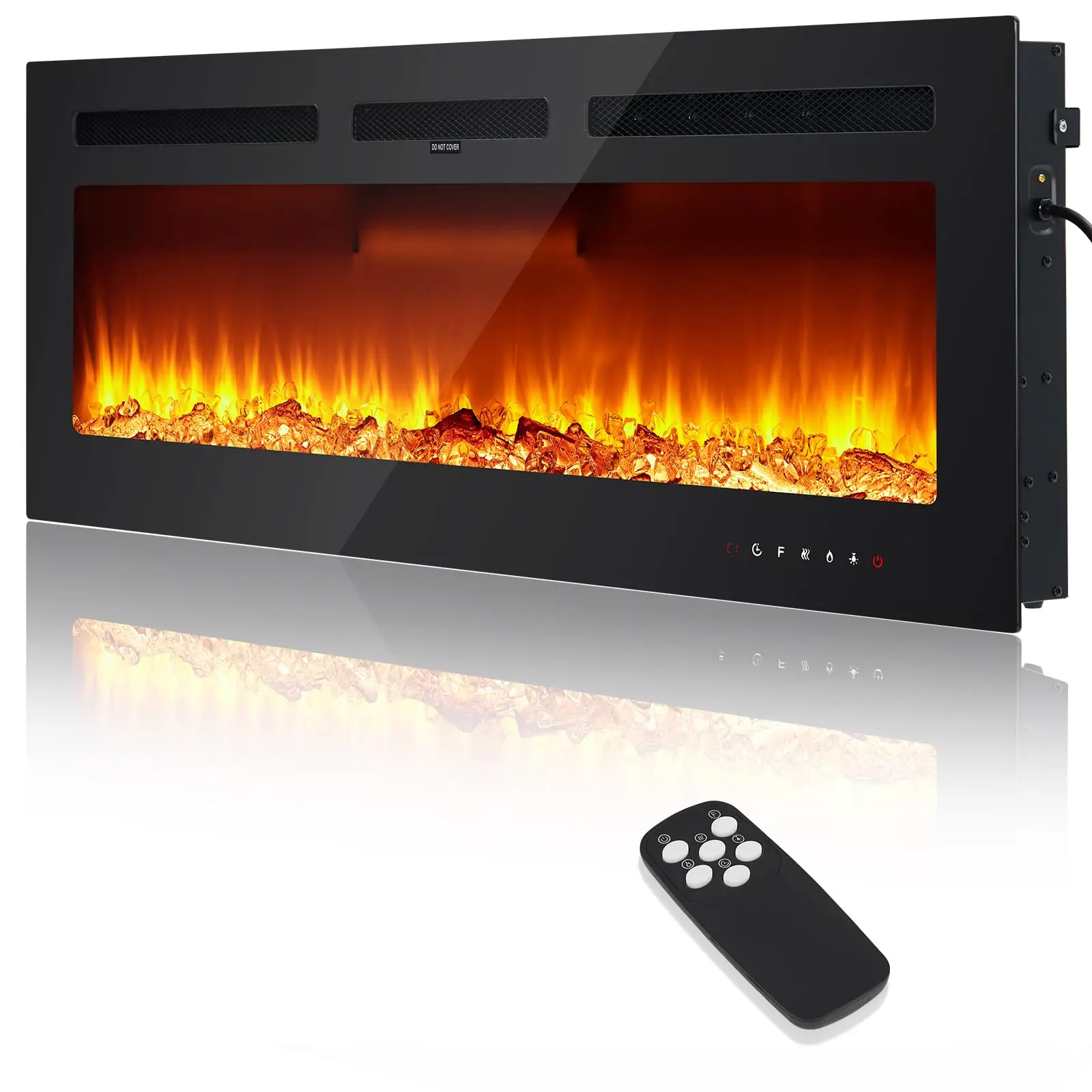 GARVEE 50" In-Wall/Mounted Electric Fireplace with 3D Flames, 750/1500W Heating and Battery Powered Heating Function
