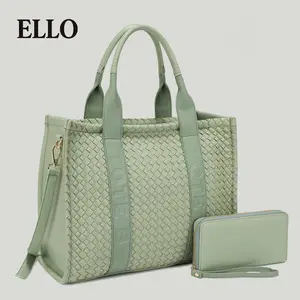 Woven Quilted Tote & Wallet Set - Stylish Square Women's Bag Combo, Spacious & Trendy for Daily Use Weave Style