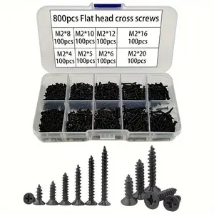 800pcs M2 Black Phillips Self Tapping Screw Assortment Kit, Locking Screws And Wood Screws