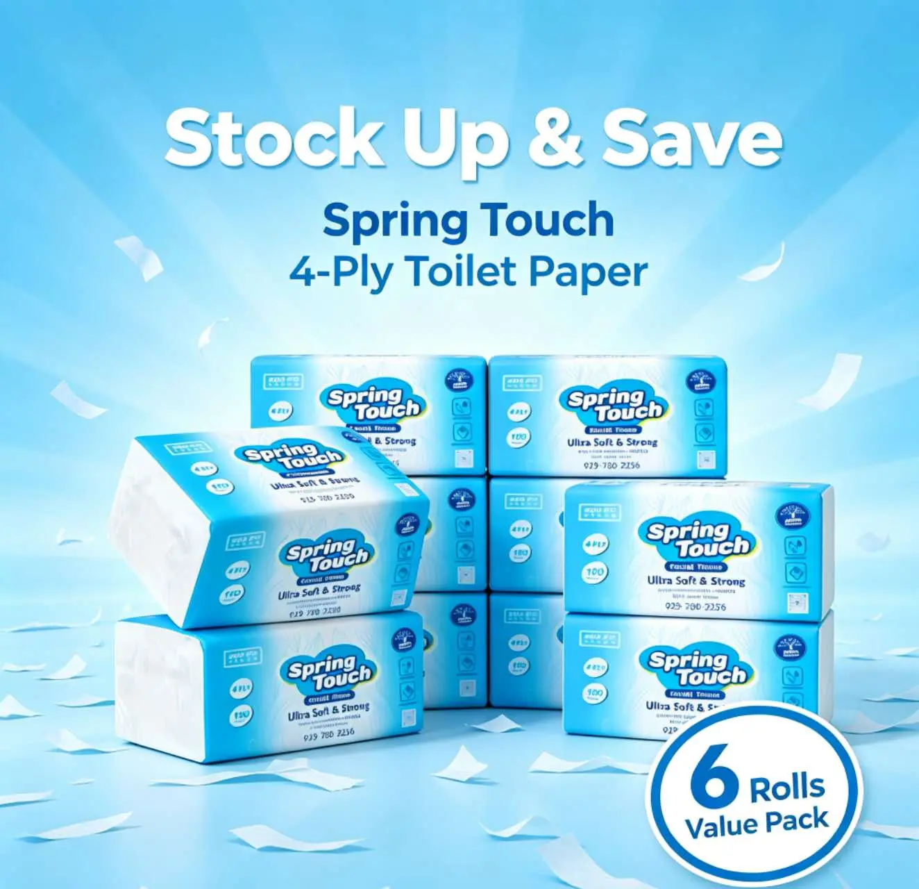 NY Local Delivery 1-2 Days!Spring Touch Ultra Soft 4-Ply Facial Tissues - 6 Packs (600 Sheets), Super Absorbent for Home & Travel, Gentle on Skin