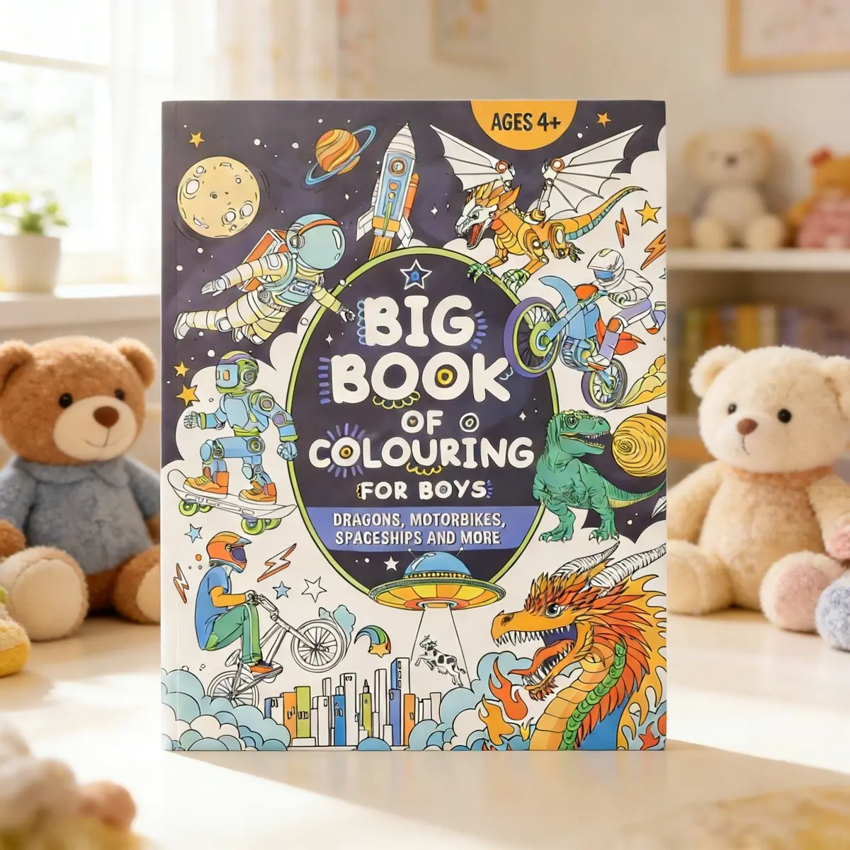 Big Book of Colouring for Boys, Dinosaur Rocket Dragon Motorcycle Themes, Creative Stress Relief Coloring Book, Coloring Pages, Durable Paper, Birthday Gift, Back-To-School Present