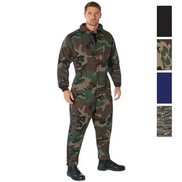 Rothco Men's Military-Style Insulated Camouflage Coveralls - Woodland Camo, 2-Way Front Zipper, Water-Resistant Poly-Cotton Twill, Nylon-Polyester Shell, Black Knit Accents, Uniforms-Ready, Pocket-Equipped, Long Sleeve Winter Workwear, Thermal, Menswear,,