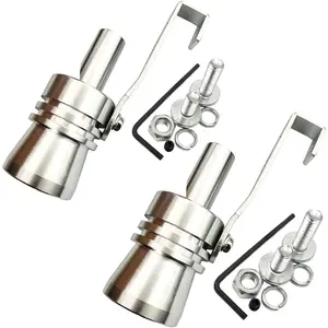 2pcs XL Size Aluminum Alloy Universal Turbo Sound Exhaust Muffler Pipe Whistle Car Roar Maker Silver Tone turbo whistle
