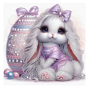 Rabbit & Easter Egg Pattern DIY Diamond Arts Colorful Painting Kit without Frame, 5D Diamond Decor Painting by Numbers Kit, DIY Wall Art Decor