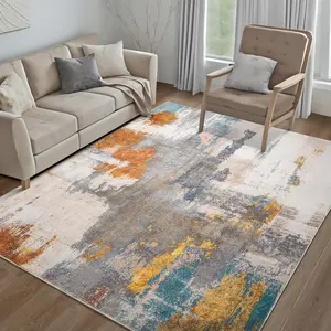 Junovo  Modern Abstract Washable Carpet, Non-slip Foldable Imitation Wool Vintage rug , Lint-free Carpet for Living Room Entryway Bedroom Soft Gradient Tones