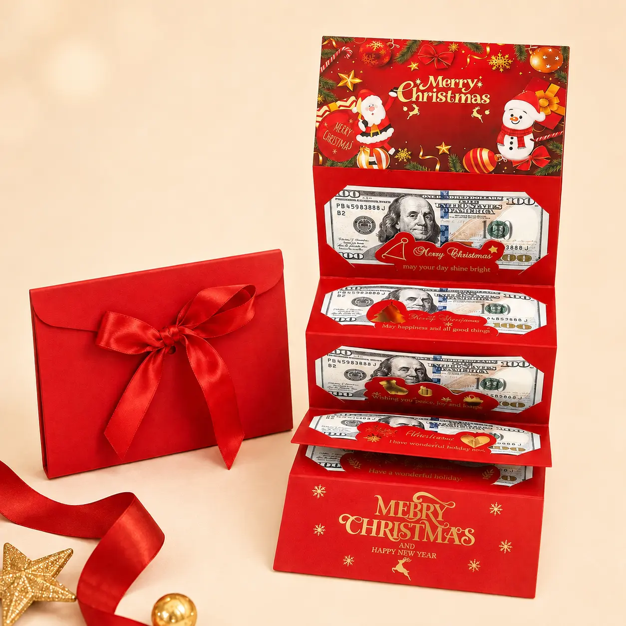Christmas Cash Gift Envelope with Greeting Card - CreativeMoney Clip Wallet & Surprise Cash Box, Fun Holiday GiftIdea for Men, Women & Kids
