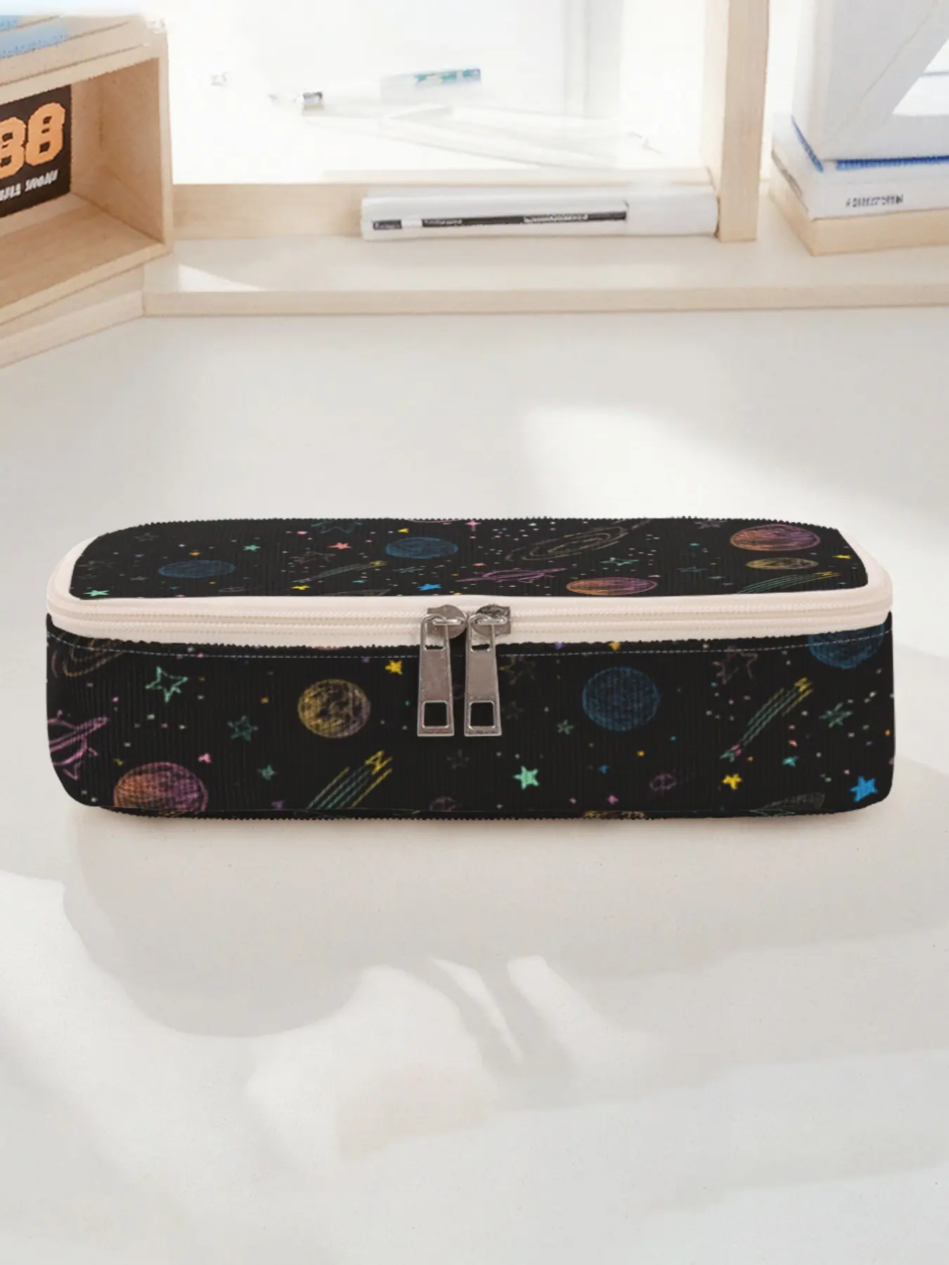 Large-capacity pencil case with cosmic print, durable multi-functional storage bag, portable zippered storage pouch, suitable for school, office and stationery storage, Stationery Supplies