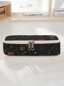 Large-capacity pencil case with cosmic print, durable multi-functional storage bag, portable zippered storage pouch, suitable for school, office and stationery storage