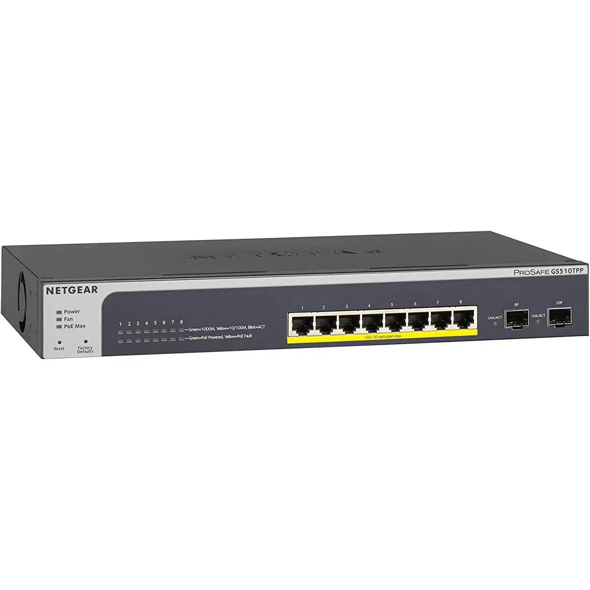 Netgear GS510TPP 8-Port Gigabit PoE+ Smart Managed Pro Switch, 2 SFP Ports, PoE+/190W