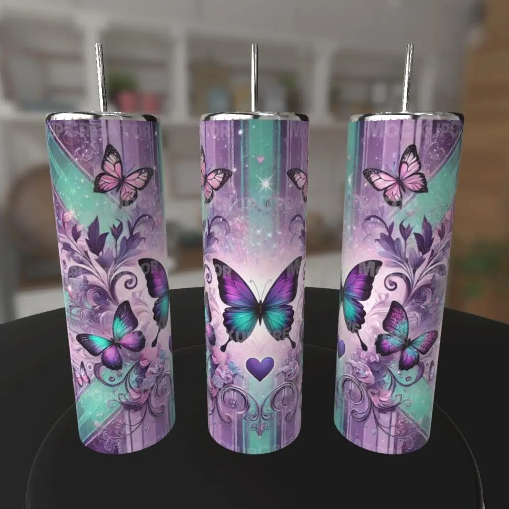 Purple & Teal Butterflies 20oz Skinny Tumbler