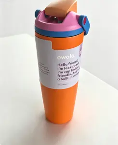 2-Tone Color Block Lightweight Stainless Steel Insulated Tumbler - 1-Touch Flip Lid With Built-In Straw, Double Wall Vacuum Thermal Cup, Keeps Drinks Cold 24H & Warm 12H, Fits Most Car Cup Holders For Gym, Commute