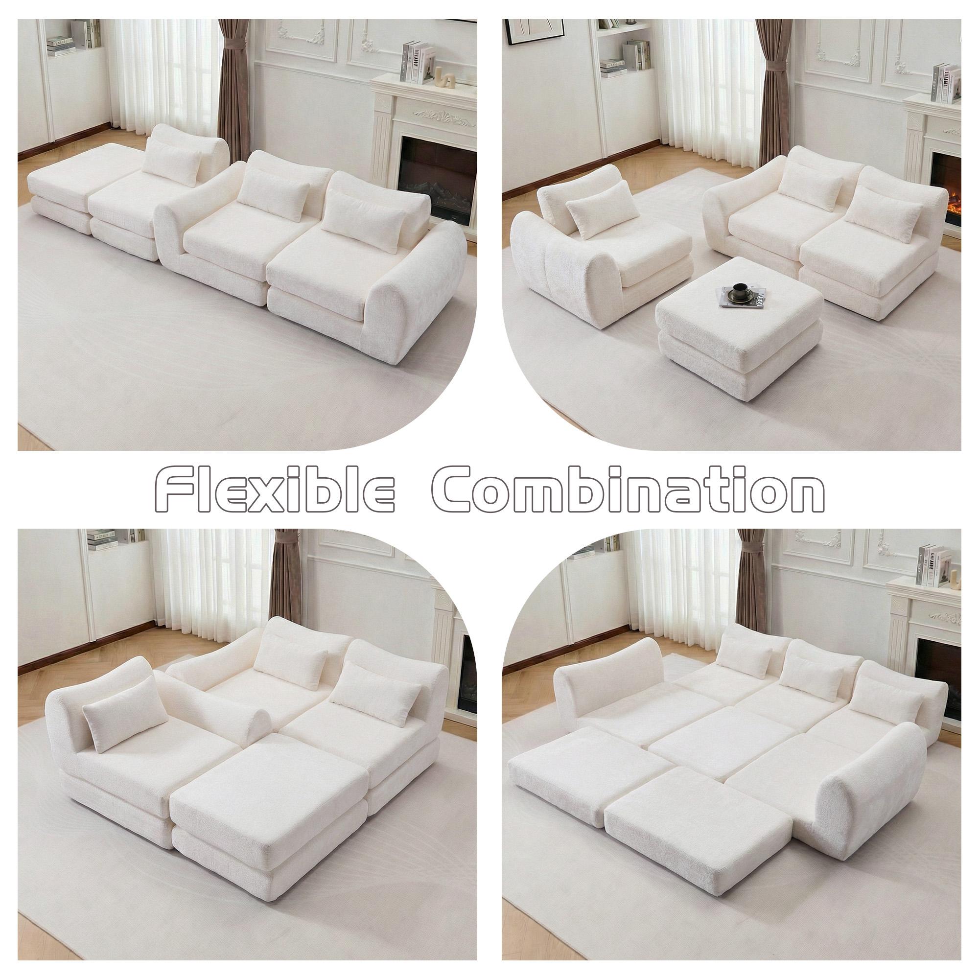 104.72" Multiple Modular Cloud Sofa Bed, Sectional Boneless Couch with Chaise for Living Room/Bedroom, Sofa No Assembly, 8 Modules Combined