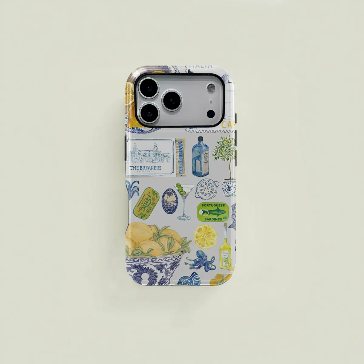 One Lemon Coast Capri protective case, a sturdy and durable two-in-one protective case, suitable for iPhone 17/16/15/14/13/12/11 Pro Max/Plus/Pro, Samsung Galaxy S25/S24/S23 Ultra series, couple's phone case.