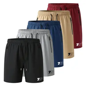 Men's Quick Dry Athletic Shorts with 777 Print, Moisture Wicking Breathable Drawstring Shorts with Anti-Theft Zipper Pockets, Lightweight Loose Fit Workout Shorts for Training, Running, Hiking, Outdoor Sports, Plus Size S-2XL
