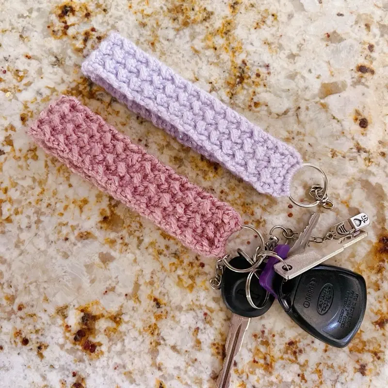Crochet Tinsel Yarn Handmade Wristlet Keychain - Light Weight, Pink & Purple Shimmering Colors, Perfect For Everyday Use