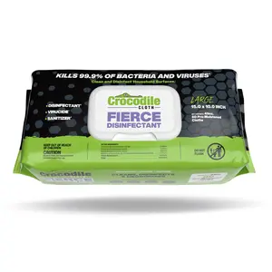 Crocodile Cloth Fierce Disinfectant Antimicrobial Wipes - 80 Count - Large 15x10 Inch Pre-Moistened Cloths for Multi-Surface Cleaning in Kitchens, Bathrooms, Offices, Schools, Exercise Facilities and More
