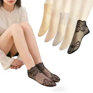 5 Pairs Women's Lace Ankle Socks, Fishnet Ruffle Socks, Breathable Hollow Out Socks, Fashion Accessories