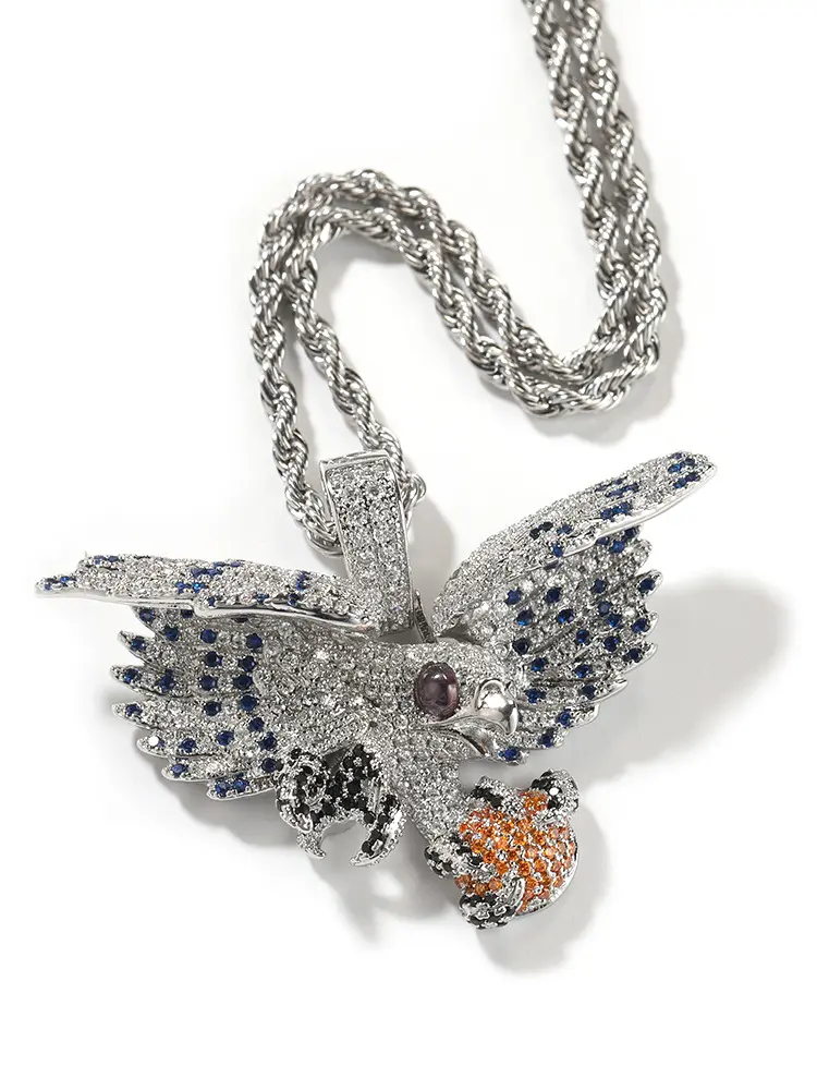 Hip Hop Jewelry Eagle Clutching Basketball Pendant, Blinged-Out Iced-Out Statement Charm for Hip Hop Streetwear Vibe with Sparkling Details