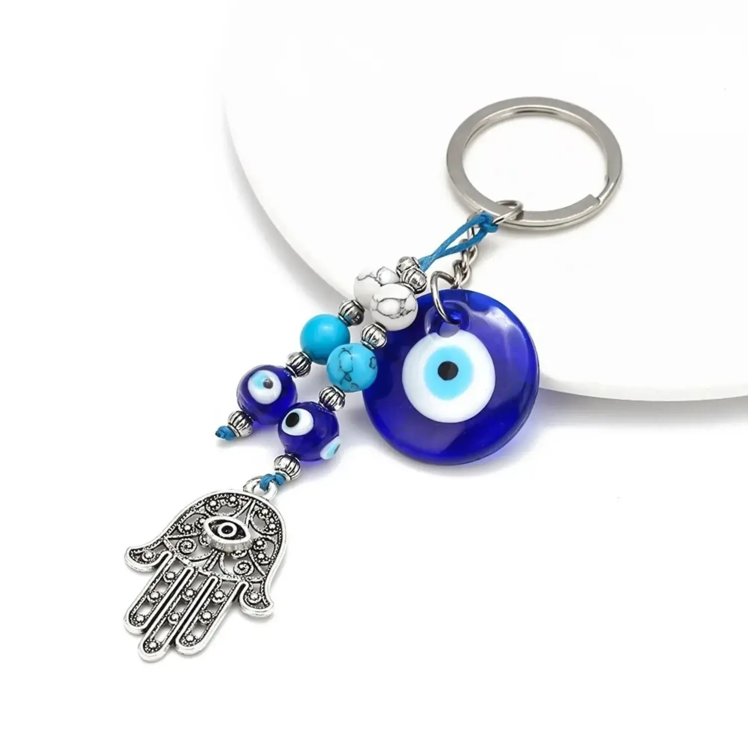 Retro 2026 Eye Motif Ethnic Metal Charm Keychain - Chain-Attached Circular Pendant Keychain, Women's Bag Charms, Daily Clothing Decor Accessory, Birthday Gift, Chain-Attached Keychains