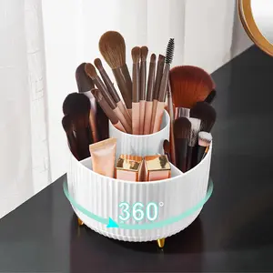 Makeup Brush Holder Organizer,360° Rotating Makeup Brush Organizer,5 Slot Make up Brushes Cup for Cosmetics, Nail Polish, Art Supply, Bathroom Vanity Desktop Organizer - White