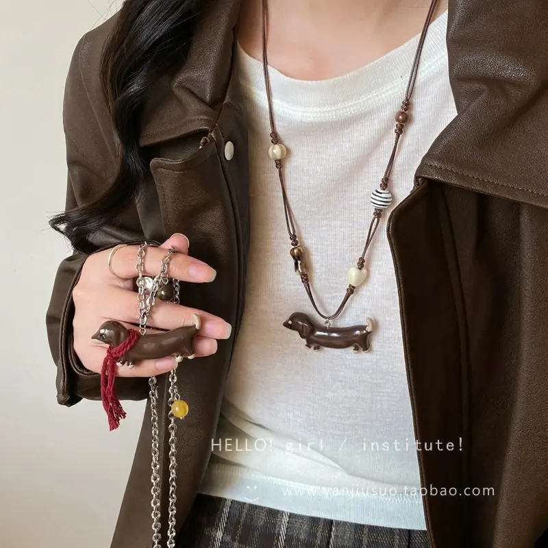 Dachshund pendant necklace autumn and winter long neck sweater chain niche design sense cute cartoon accessories