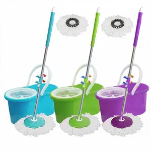 360° Rotating Head Easy Spin Dry Floor Mop Bucket + 2x Head Microfiber Spinning