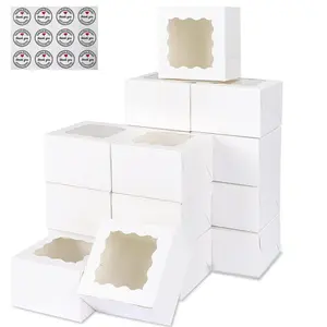 48pcs Cookie Boxes with Window ，White Bakery Boxes,Mini Treat Boxes for Mini Bundt Cake and Individual Cheesecakes(3.39x3.39x2.48 Inch)
