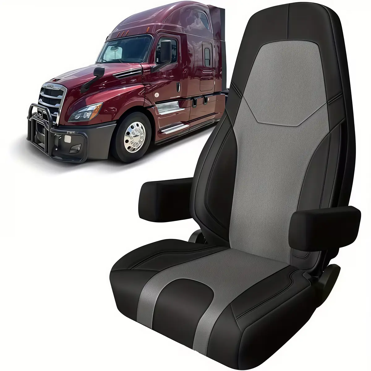 1PC Seat Cover for 2014-2025 Freightliner Cascadia 116/125/126, 33" High Back with Armrest Covers, Heavy-Duty Gray, Driver/Passenger Side Car Seat Covers Seat Covers For Trucks
