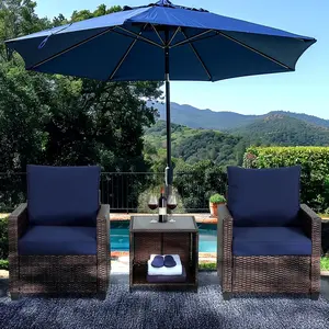 Outdoor camping single sofa 3-piece set, easy to install with cushion, brown rattan sofa