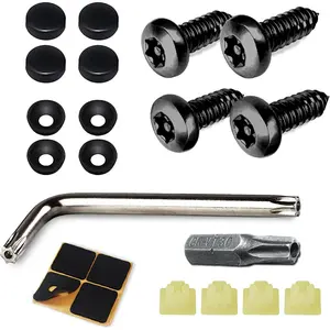 4 Set Black Anti Theft License Plate Screws Kits, Rustproof Stainless Steel Car Tag Plate Mounting Hardware, M6 (1/4") Tamper Proof Screws For Front,Rear Frame Holder Mounting