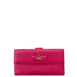 Pre-owned Valentino Leather Small Leather Goods Continental Wallet Saffiano Dark Pink (0429q6)