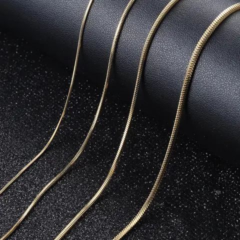Stainless Steel Snake Chain Necklace 22 inch Gold Color 0.9/1.2/1.5/2.0mm Round Square for Women Men Modern Versatile Jewelry