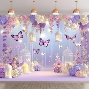 Butterfly Pattern Backdrop, Wall Hanging Backdrop, 1 Count Romantic Butterfly Background Banner, Party Decorations Banners, Party Decoration Supplies for Wedding Birthday Festival, Ornaments, Butterfly Props