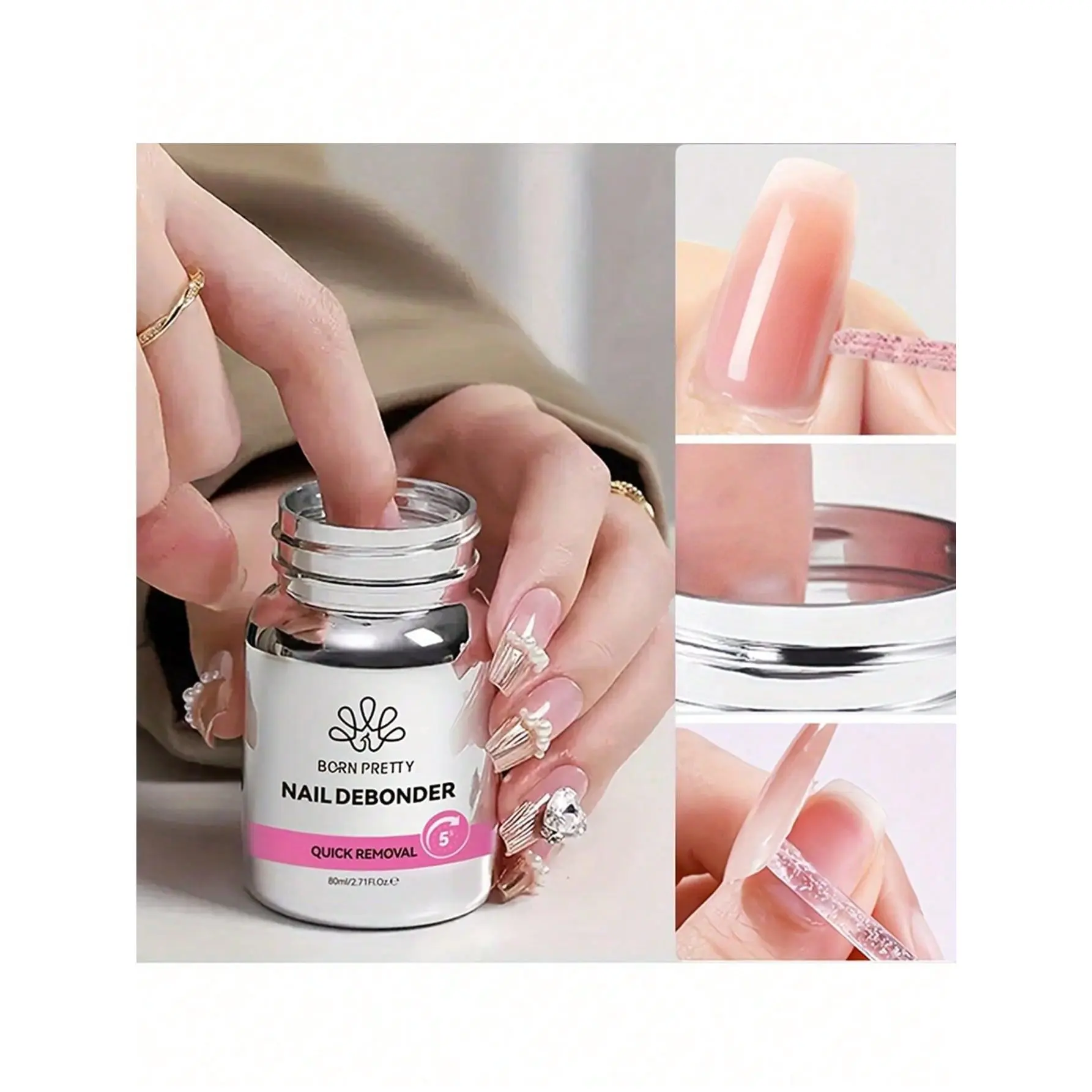 80ML Press-On Nail Debonder, 5S Quick Glue Remover for False Tips, Fast-Dissolving Liquid for Nail Care Manicure