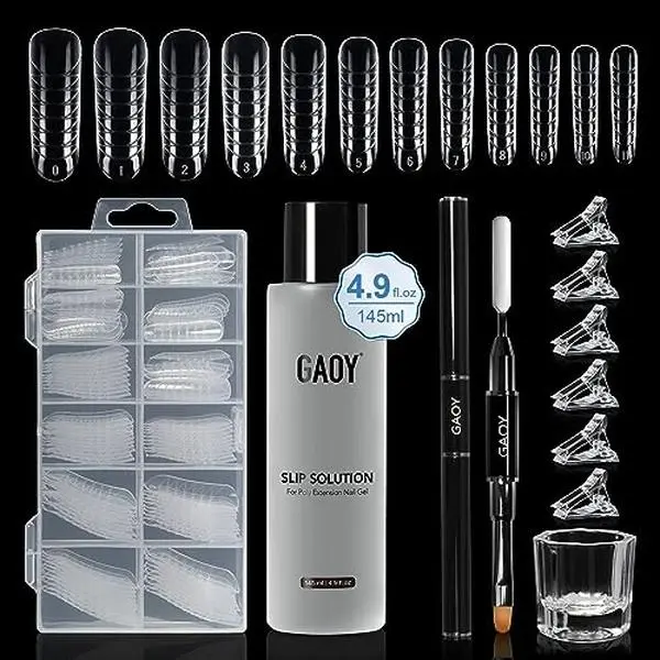 GAOY Slip Solution Kit for Poly Gel Nails, 145ml, with Brush and Dual Forms