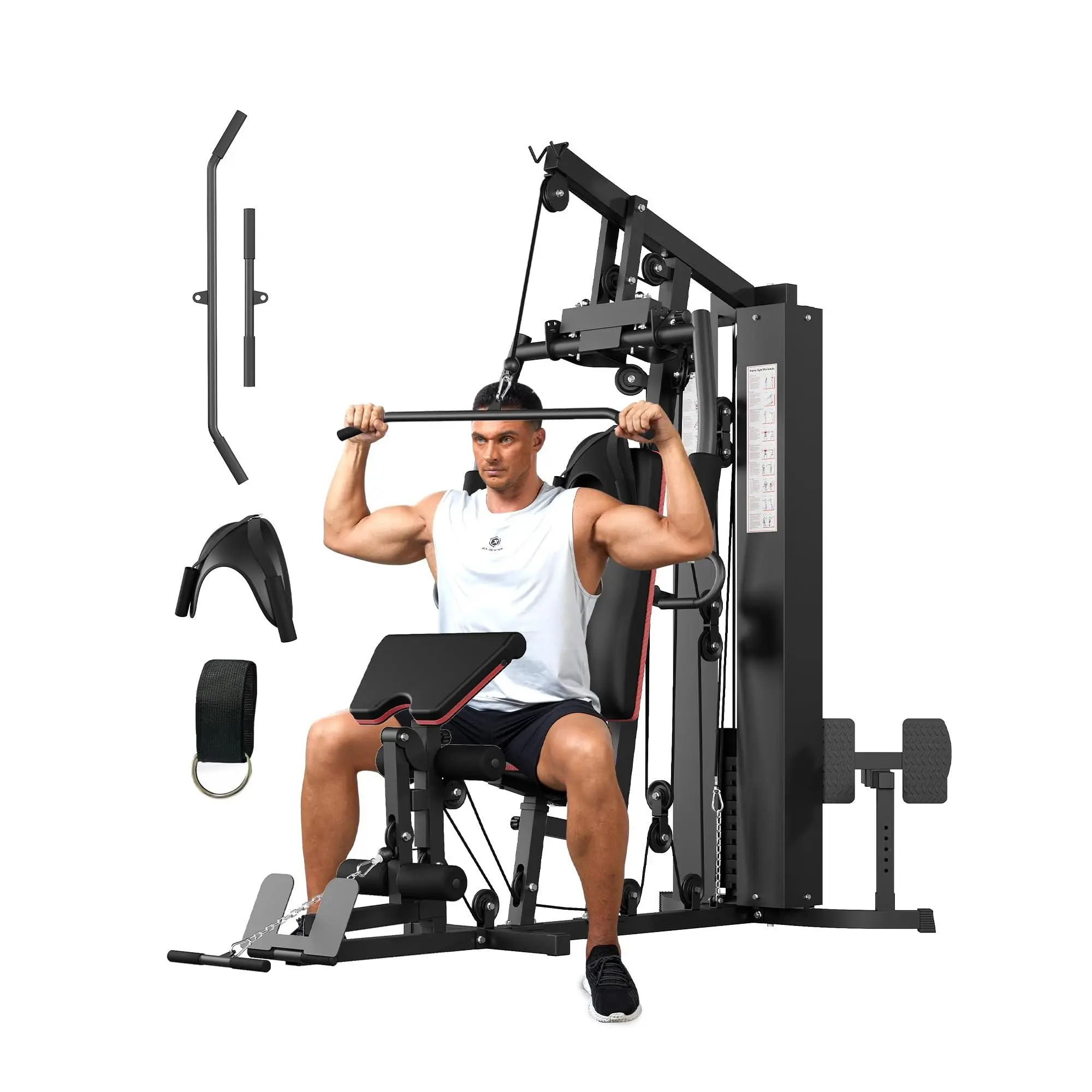 Full Body Workout Machine with 150LBS Weight Stack,  All in One Exercise Station with Preacher Curl Pad, Leg Developer for Strength Training