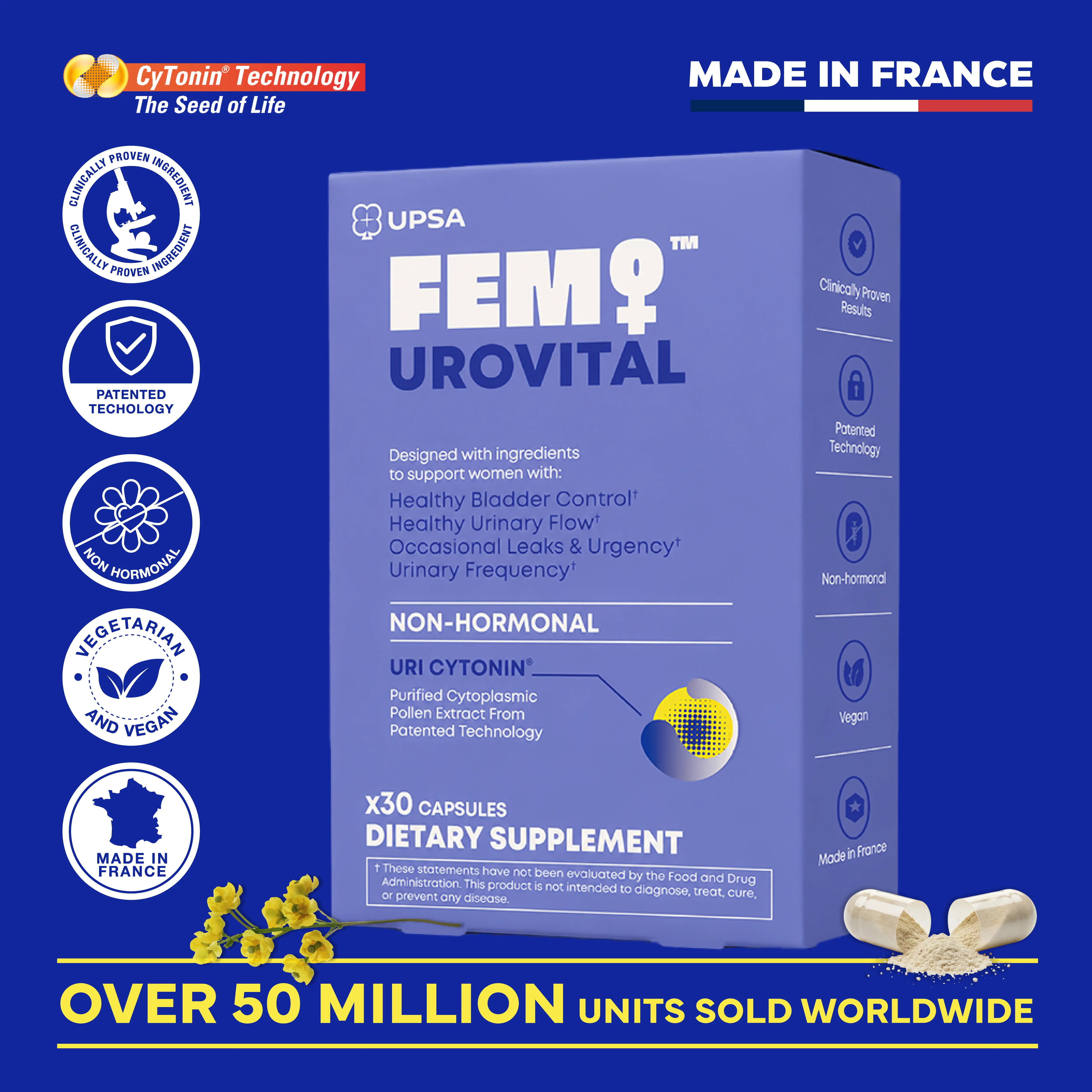 UPSA FEM UROVITAL Non-Hormonal Bladder Support Dietary Supplement - Vegan Pumpkin & Vitamin Capsules, Clinically Studied Ingredients for Health, Urinary Control, Leaks, Urinary Frequency