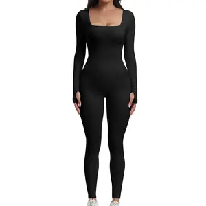 SeSe Code Store Women Yoga Jumpsuits Workout Ribbed Long Sleeve Sport Jumpsuits