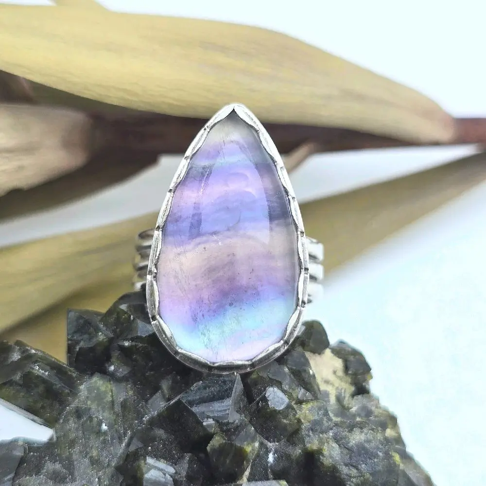 Jen's Jewels Fluorite and Sterling Silver Ring, Ring Size 9, Fluorite Ring
